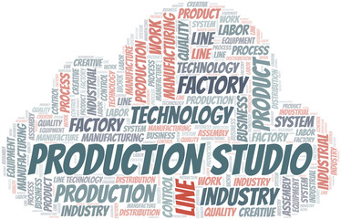 Obraz premium Production Studio word cloud create with text only.