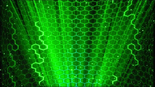 green hexagon loop motion light digital animation