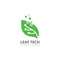 Leaf with Technology logo designs concept vector template design
