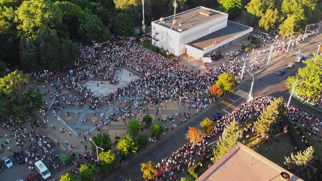 Aerial View On A Supporters Of Presidential Candidate At Her Campaign Rally In Minsk, Belarus