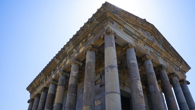 Low angle shot of the Peripteros temple in Garni, Armenia