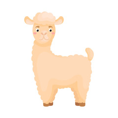 Cute funny alpaca print on white background. Domestic cartoon animal character for design of album, scrapbook, greeting card, invitation, wall decor. Flat colorful vector stock illustration.