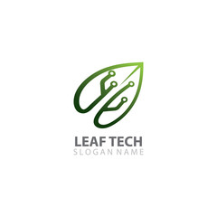 Leaf with Technology logo designs concept vector template design