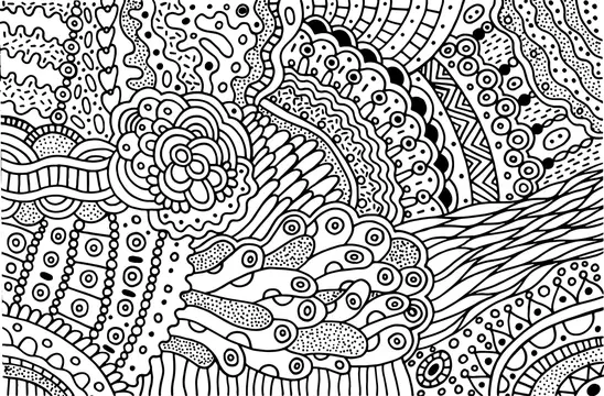 Boho doodle pattern for coloring book for adults. Coloring page with floral  motifs. Psychedelic texture. Zentangle pattern. Vector illustration Stock  Vector