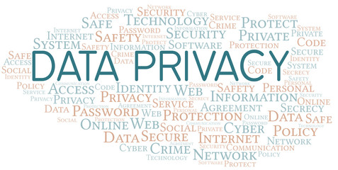 Data Privacy vector word cloud, made with text only.