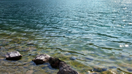Mountain lake and evergreen coniferous forest, Durmitor, Montenegro