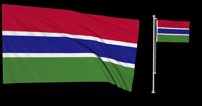 Green screen Gambia two flags waving gambian flagpole animation 3d chroma key	