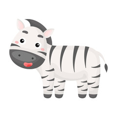 Cute funny zebra print for design of album, scrapbook, greeting card, invitation, wall decor. African cartoon animal character. Flat colorful vector stock illustration on white background.
