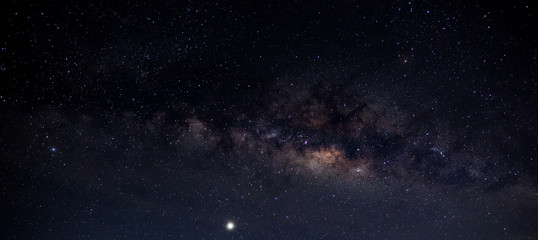 Panorama blue night sky milky way and star on dark background.with noise and  grain.Photo by long...