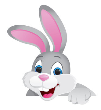 A bunny leaning over an edge as if talking. Vector element.