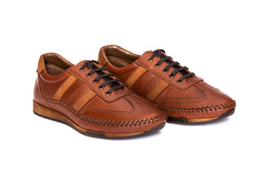 Leather sneakers isolated on white background