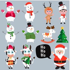 Print Hand drawn of Merry Christmas Collections. Vector Illustration.	