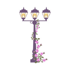 Vector illustration of a street lamp entwined with roses