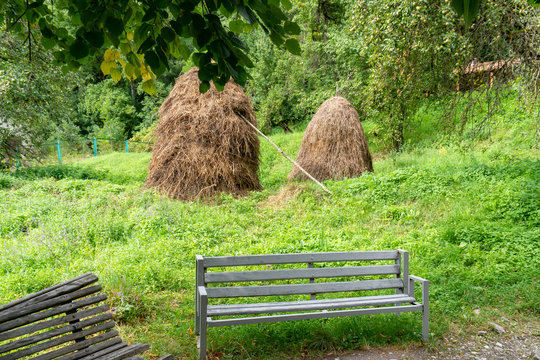 Traditional hay bales in Pshavi, a highland region of Georgia