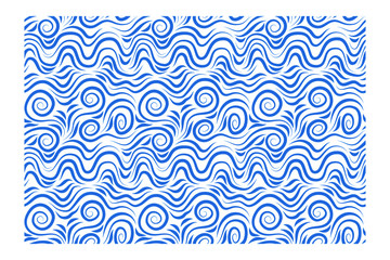 Fototapeta premium Horizontal seamless pattern of blue twisted waves. Design for backdrops with sea, rivers or water texture.