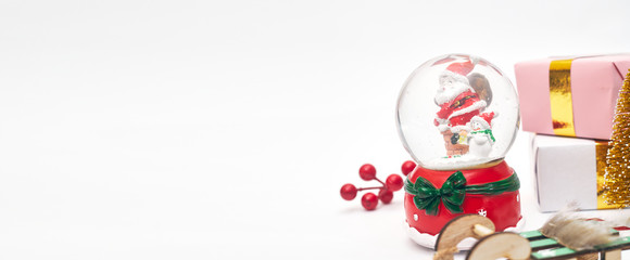 Banner, Christmas composition, gifts on white background, copy space