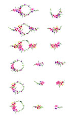 hand painted watercolor wreath. Flower decoration. Floral design illustration