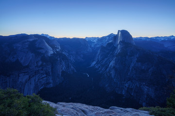 half dome from glacier point in yosemite national park at sunrise