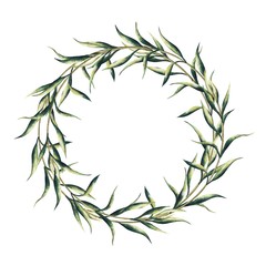 laurel wreath on a white background,Hand drawn watercolor botanical crown for wedding card