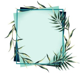 Watercolor painting botanical frame for wedding card