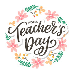 Happy Teacher's day inscription. Greeting card with calligraphy. Hand drawn lettering. Typography for invitation, banner, poster or clothing design. Vector quote.