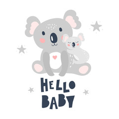Card with cute koala on a white background. Kids print. Vector