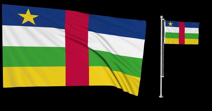 Green screen Central African Republic two flags waving sango flagpole fluttering animation 3d chroma key