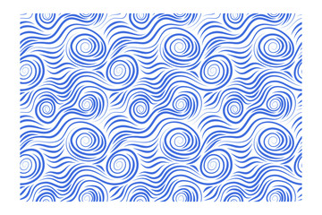Fototapeta na wymiar Horizontal seamless pattern of swirling waves of the acute form. Design for backdrops with sea, rivers or water texture. Repeating texture. 