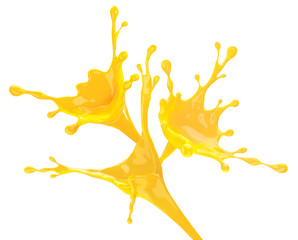 An orange splash. concept of orange with juice, isolated on white background. Clipping path.