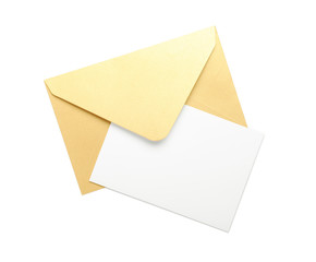 Blank card with envelope on white background