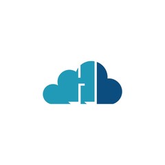 Cloud with letter H logo, icon flat and vector design template. The cloud logotype with text.