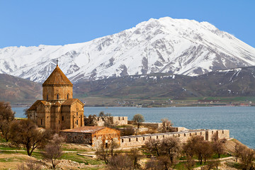 Armenian church dedicated to the Holy Cross, on the Akdamar Island, Lake Van, Turkey.