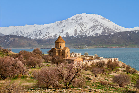 Armenian church dedicated to the Holy Cross, on the Akdamar Island, Lake Van, Turkey.