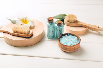 Beautiful spa composition on white wooden background