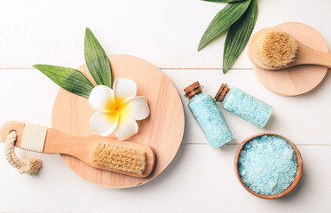 Beautiful spa composition on white wooden background