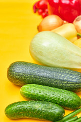 vegetables on a yellow background side view