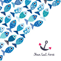 Cute fish card. Sea motif.