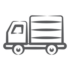 Fototapeta na wymiar Cargo truck having parcel on it, goods delivery van editable vector 