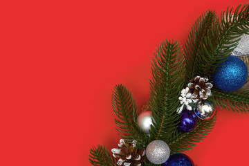 christmas wreath on a red background, flatley, copyspace