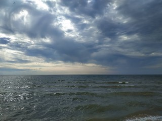 Horizon cloudy sky and sea. Natural seascape.
