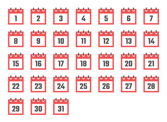 calendar dates flat icon set from 1 to 31