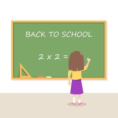 Back to school vector illustration with girl writing on a blackboard