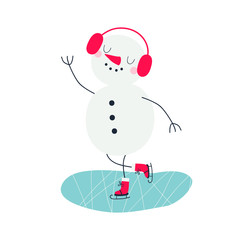 Vector illustration with cute snowman ice skater.