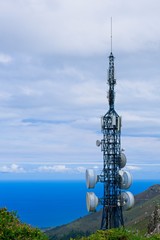 Communication antenna on the mountain by the sea