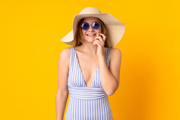 Teenager Ukrainian girl happy in swimsuit in summer holidays