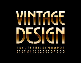 Vector Vintage Design Elegant Font. Gold premium Alphabet. Chic shiny Letters and Numbers set