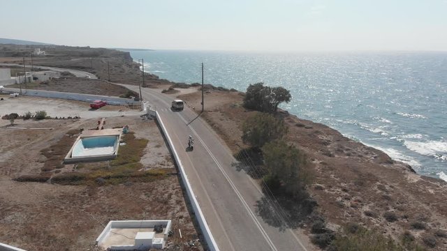 Driving Car Santorini Coastline Seashore Road City Summer Travel Destination