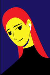 Vector illustration, art, a girl with headphones listens to music, podcasts, interviews. Podcast. Podcast cover.