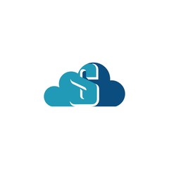 Cloud with letter S logo, icon flat and vector design template. The cloud logotype with text.