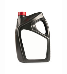 Black  canister engine oil  isolated on white background.